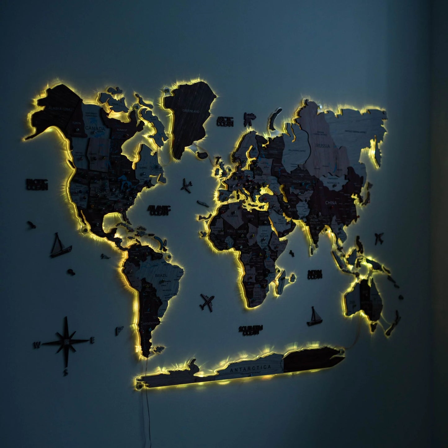3D LUMINOUS LED Wooden World Map 2.0 Cappuccino