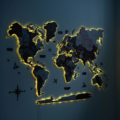 3D LUMINOUS LED Wooden World Map 2.0 Cappuccino