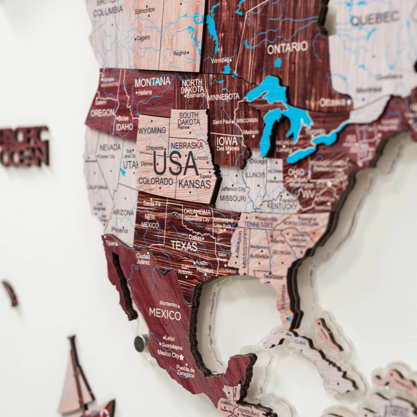 3D LUMINOUS LED Wooden World Map 2.0 Cappuccino