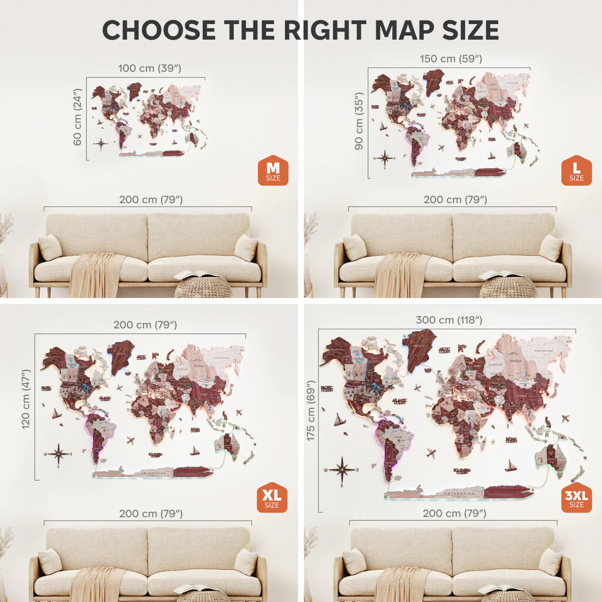 3D LUMINOUS LED Wooden World Map 2.0 Cappuccino