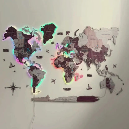 3D LUMINOUS LED Wooden World Map 2.0 Cappuccino