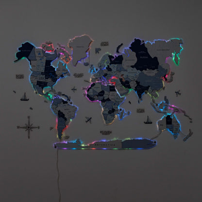 3D LUMINOUS LED Wooden World Map 2.0 Aqua