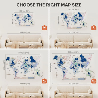 3D LUMINOUS LED Wooden World Map 2.0 Aqua