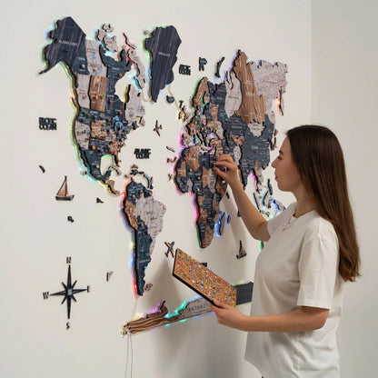 3D LUMINOUS LED Wooden World Map 2.0 Mystery