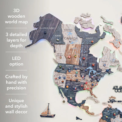 3D LUMINOUS LED Wooden World Map 2.0 Mystery