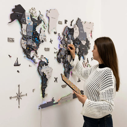 3D LUMINOUS LED Wooden World Map 2.0 Nordik