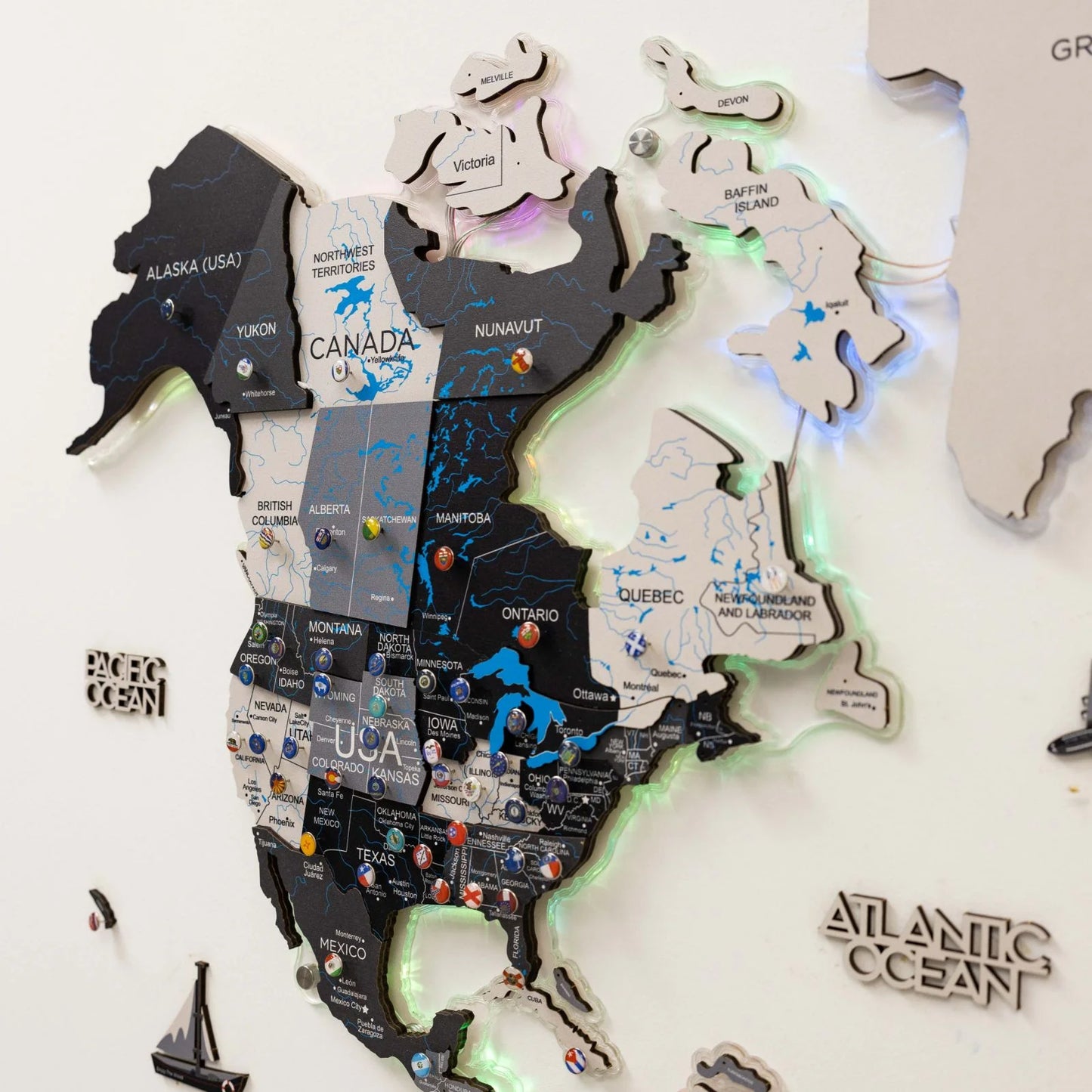 3D LUMINOUS LED Wooden World Map 2.0 Nordik