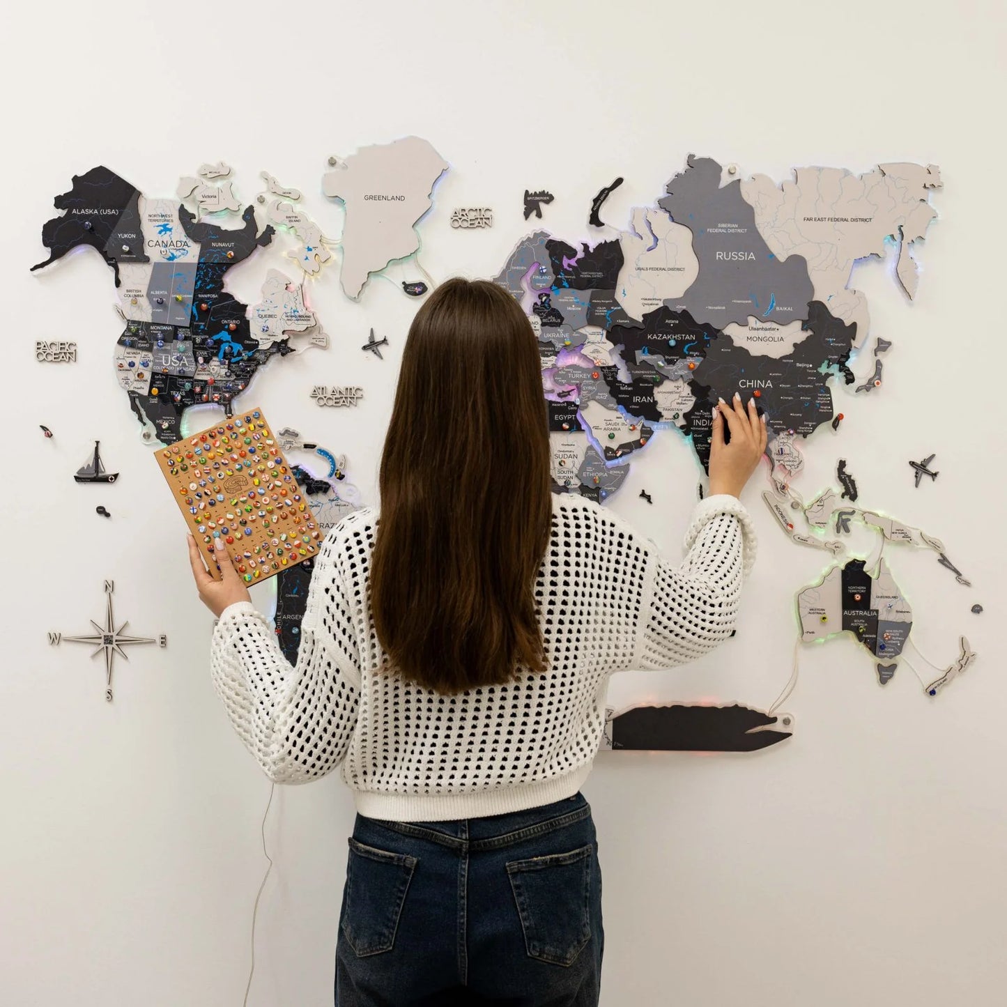 3D LUMINOUS LED Wooden World Map 2.0 Nordik