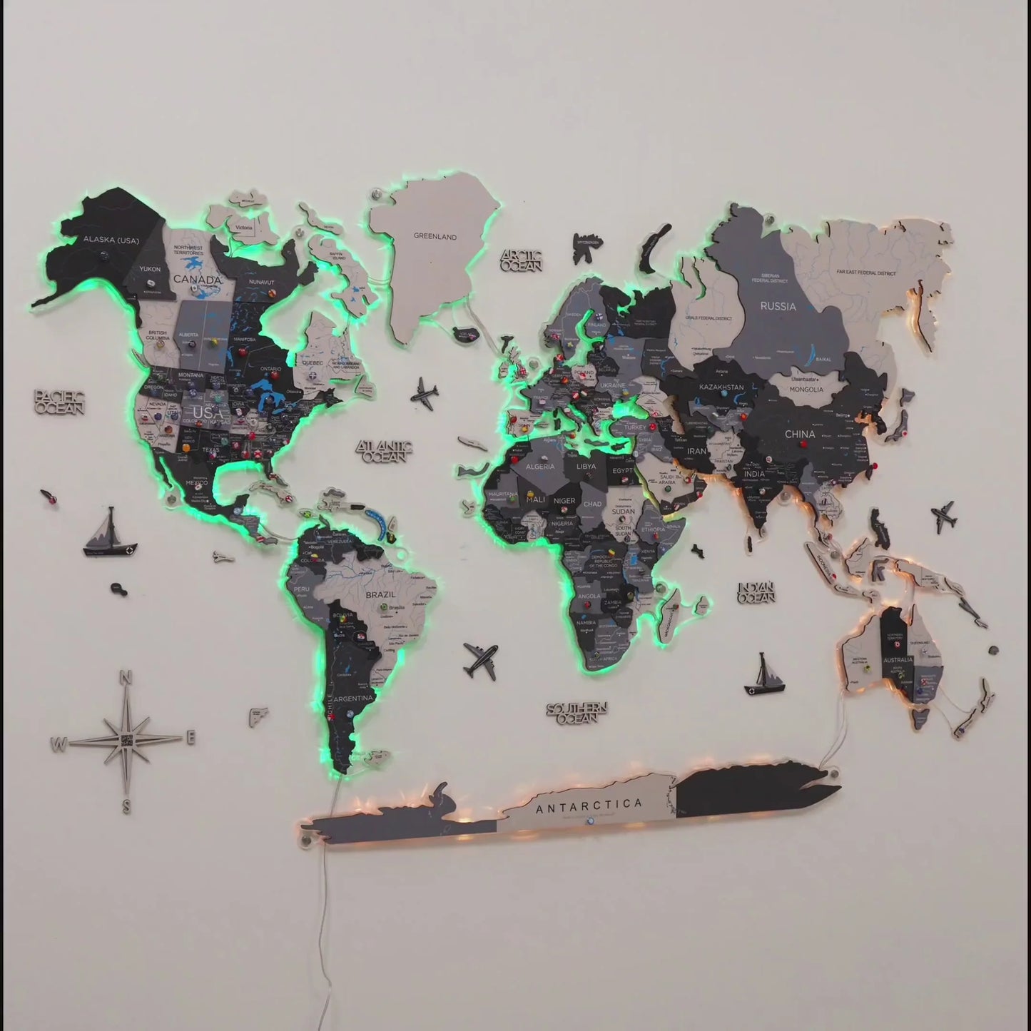 3D LUMINOUS LED Wooden World Map 2.0 Nordik