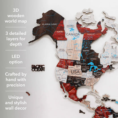 3D LUMINOUS LED Wooden World Map 2.0 Urban