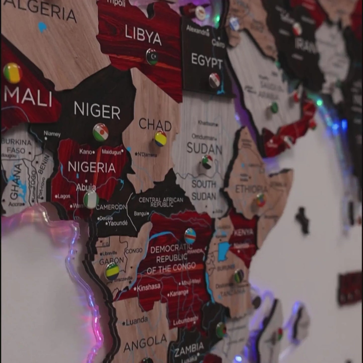 3D LUMINOUS LED Wooden World Map 2.0 Urban