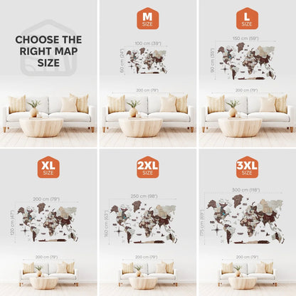 3D Wooden World Map Cappuccino