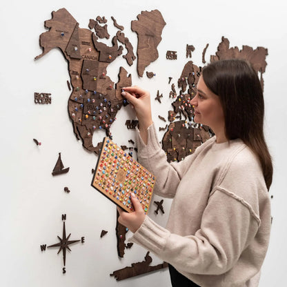 3D Wooden World Map Dark Walnut