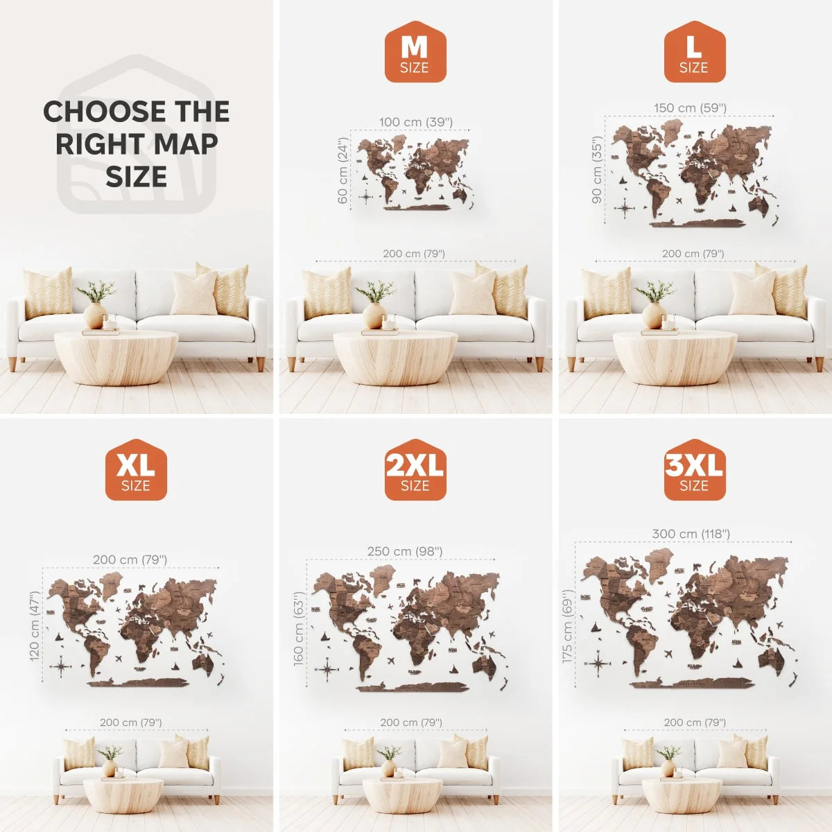 3D Wooden World Map Dark Walnut
