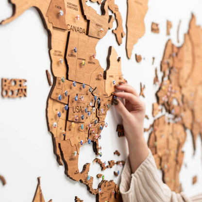3D Wooden World Map Oak