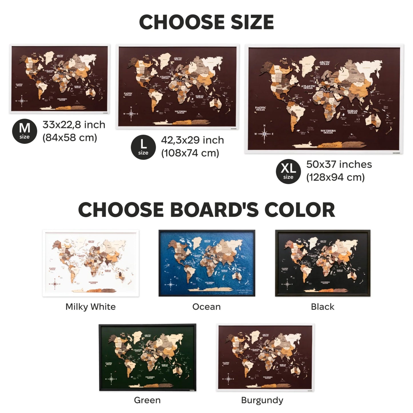 3D Wooden Map on Board Multicolor - Burgundy