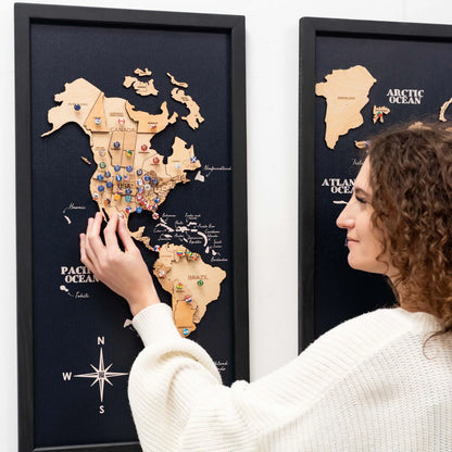 3D Wooden Triptych World Map Gold