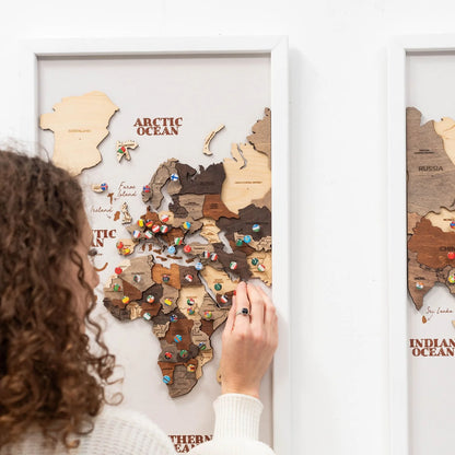 3D Wooden Triptych World Map Multicolor