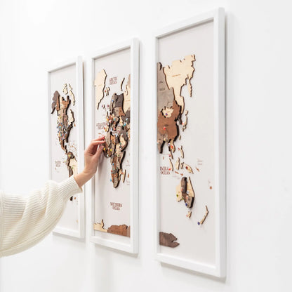 3D Wooden Triptych World Map Multicolor