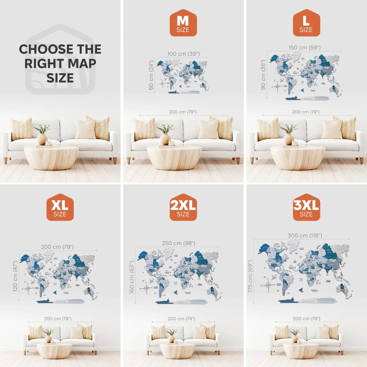 3D Wooden World Map Aqua