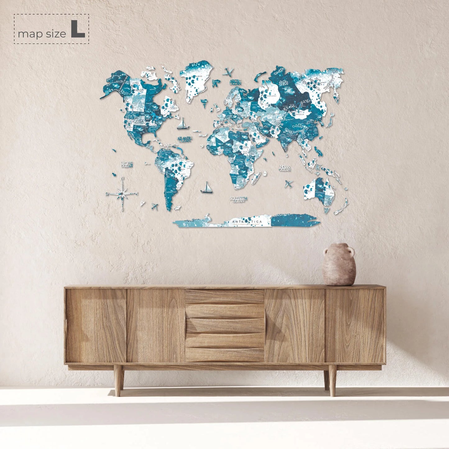 3D Wooden World Map Aurora