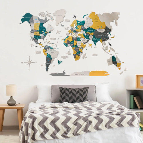 3D Wooden World Map Country
