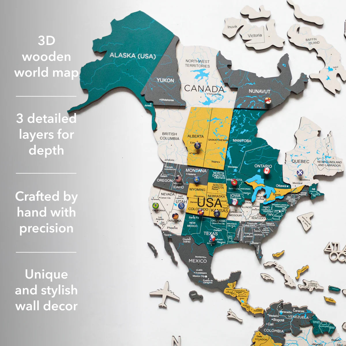 3D Wooden World Map Country