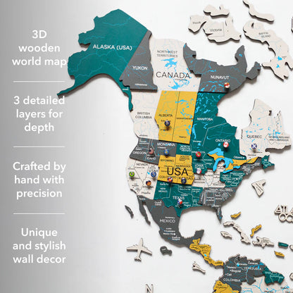 3D Wooden World Map Country
