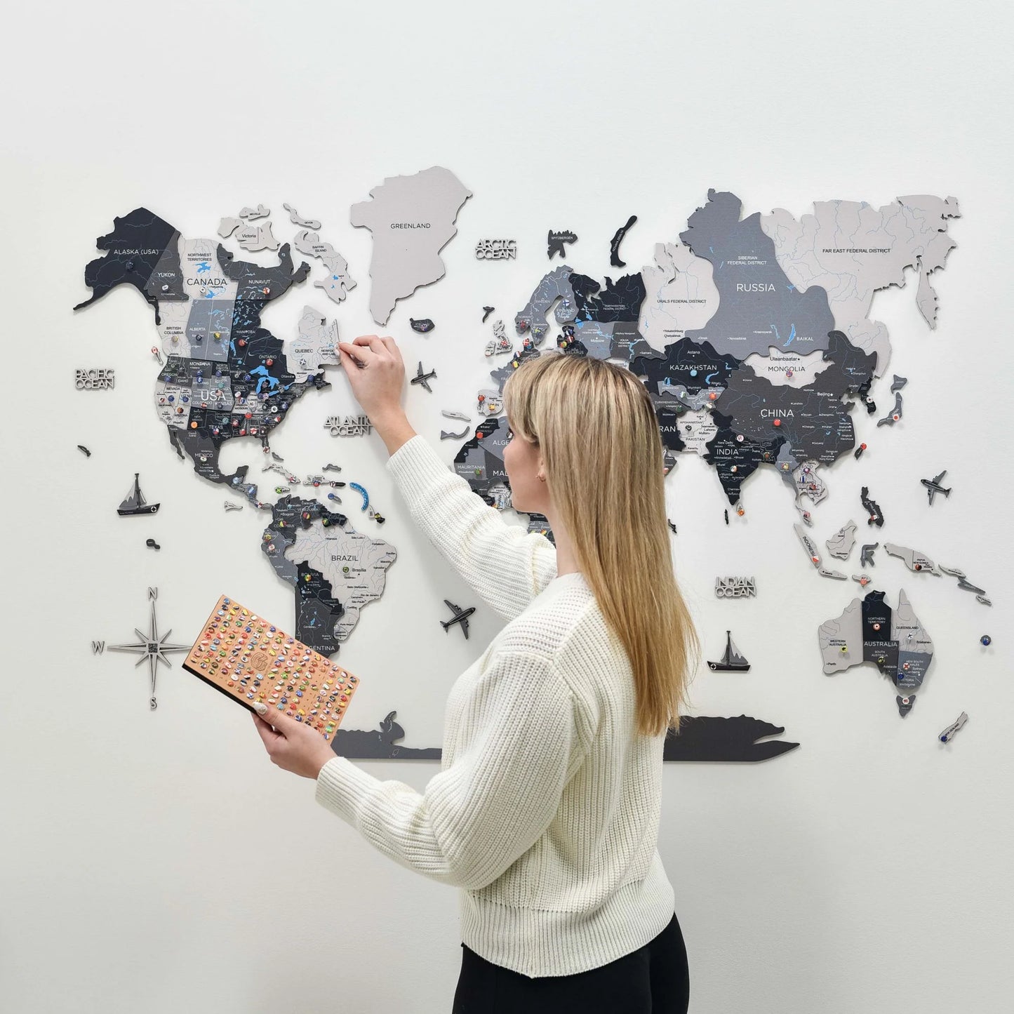 3D Wooden World Map Nordik