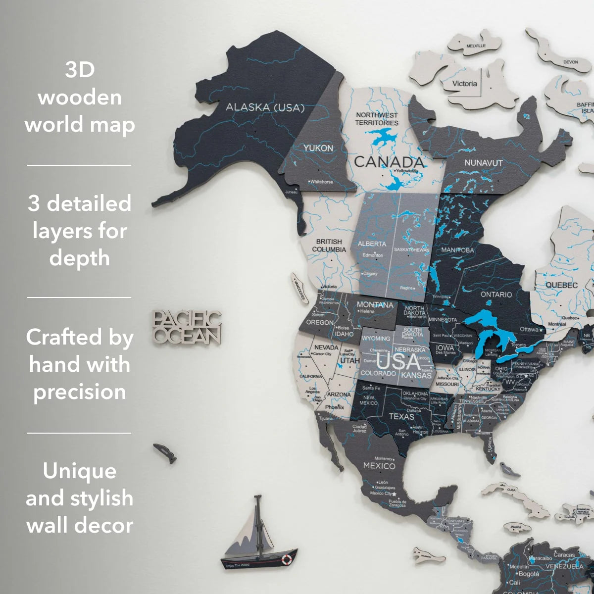 3D Wooden World Map Nordik