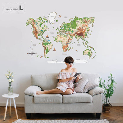 3D Wooden World Map Physical