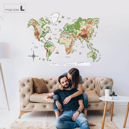 3D Wooden World Map Physical