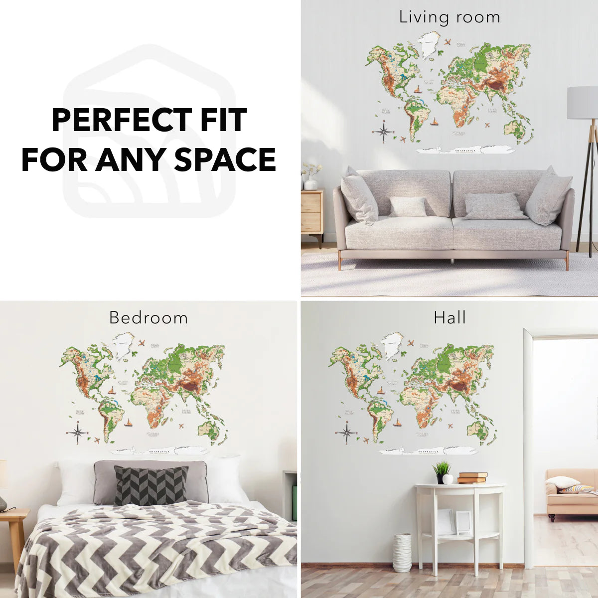 3D Wooden World Map Physical