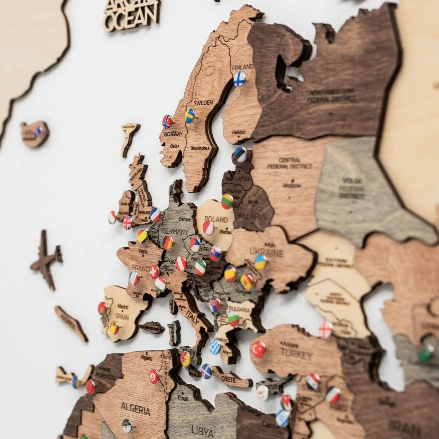 3D Wooden World Map Smokey