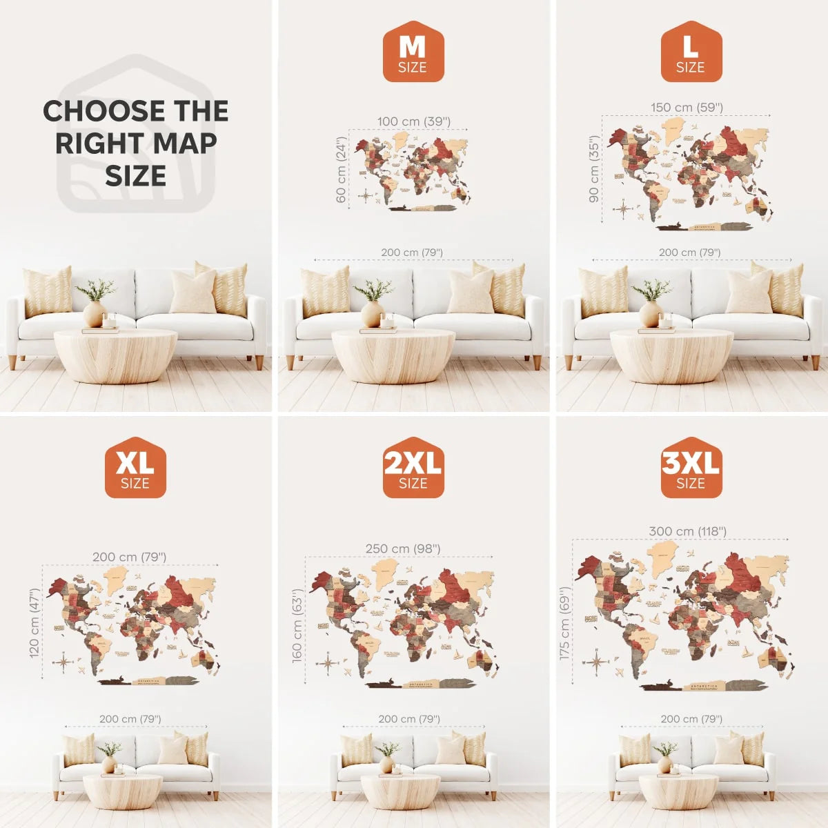 3D Wooden World Map Smokey