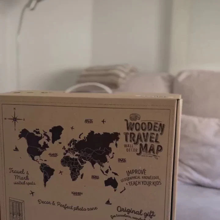 3D Wooden World Map Smokey