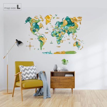 3D Wooden World Map Surface