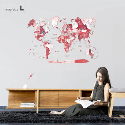 3D Wooden World Map Volcano
