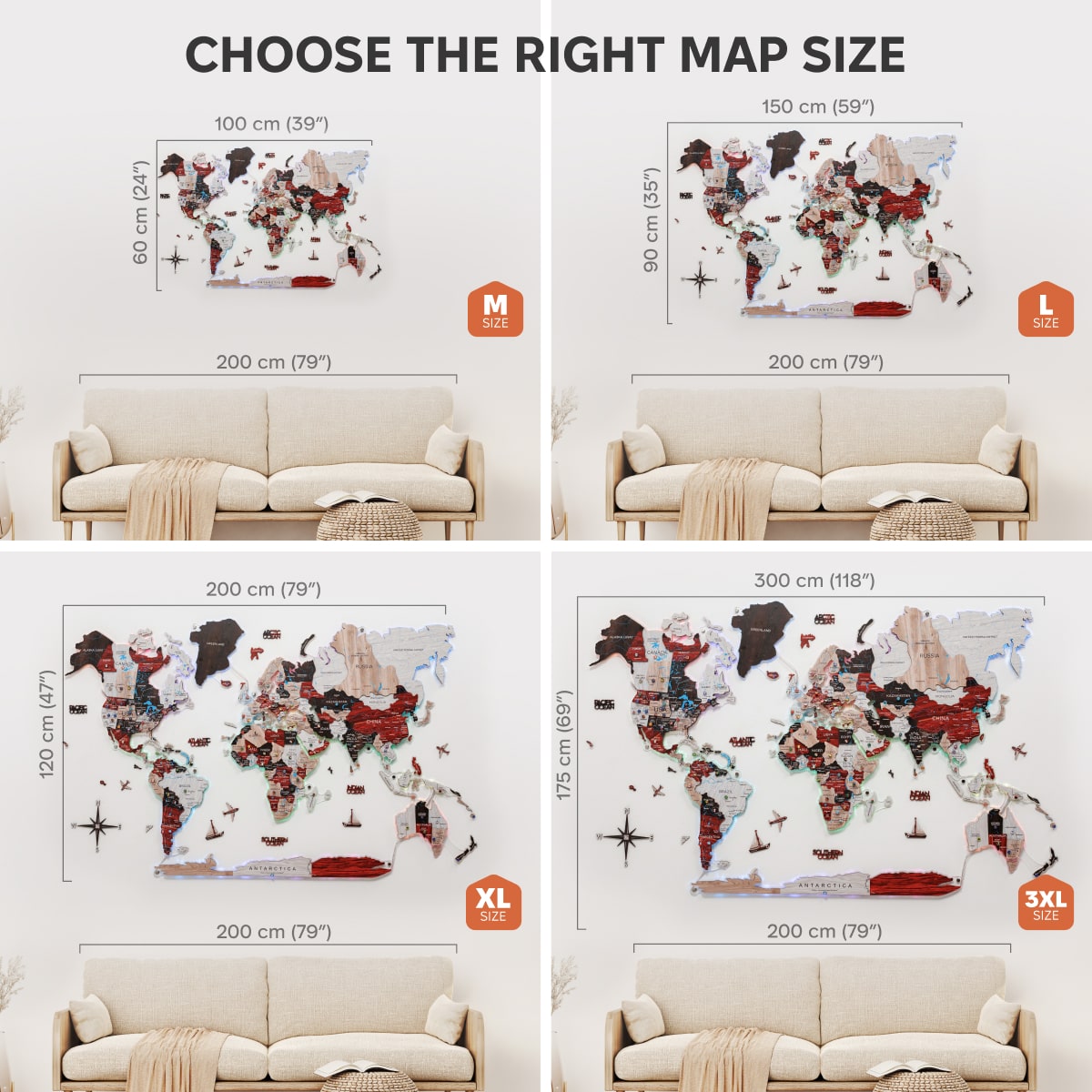 3D LUMINOUS LED Wooden World Map 2.0 Urban