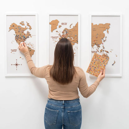 Cork world map triptych - White