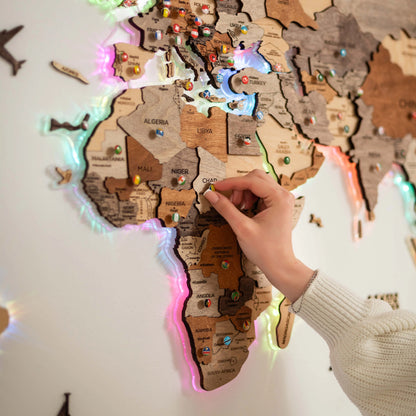 3D LED Wooden World Map 2.0 (with acrylic background)
