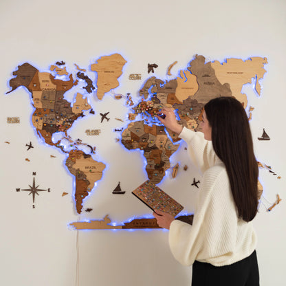 3D LED Wooden World Map 2.0 (with acrylic background)
