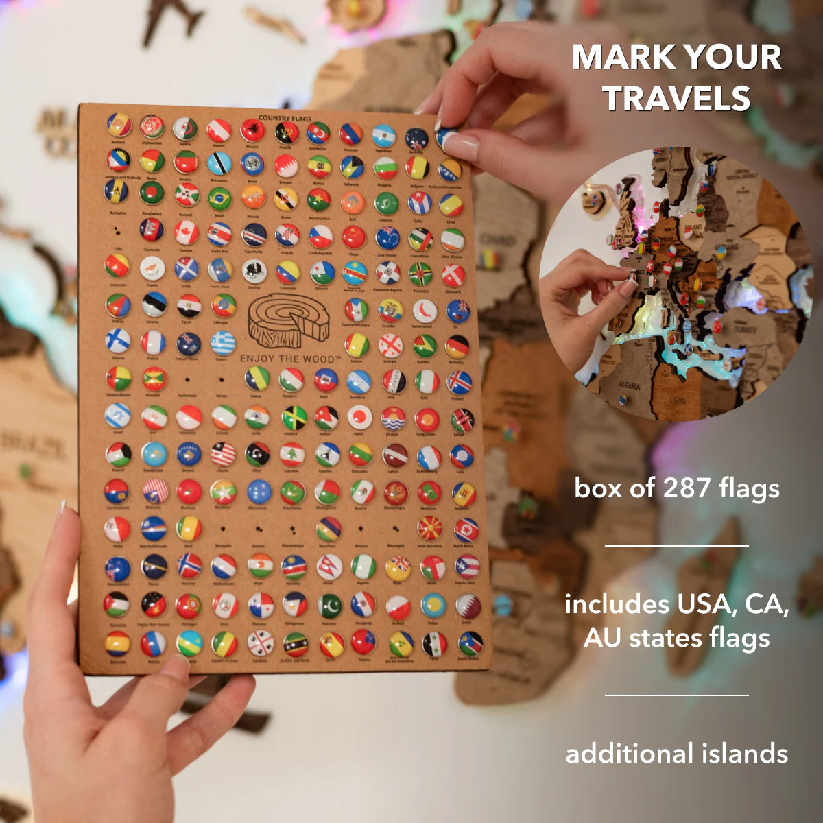 3D LED Wooden World Map 2.0 (with acrylic background)