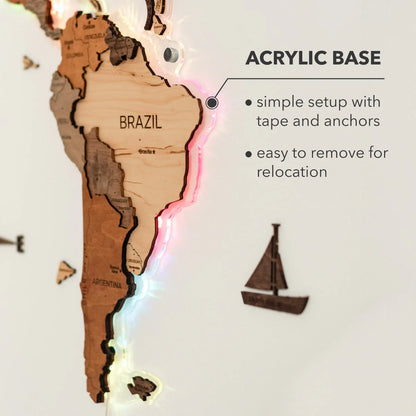 3D LED Wooden World Map 2.0 (with acrylic background)