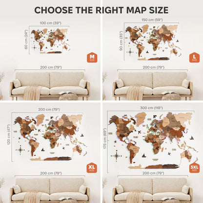 3D LED Wooden World Map 2.0 (with acrylic background)