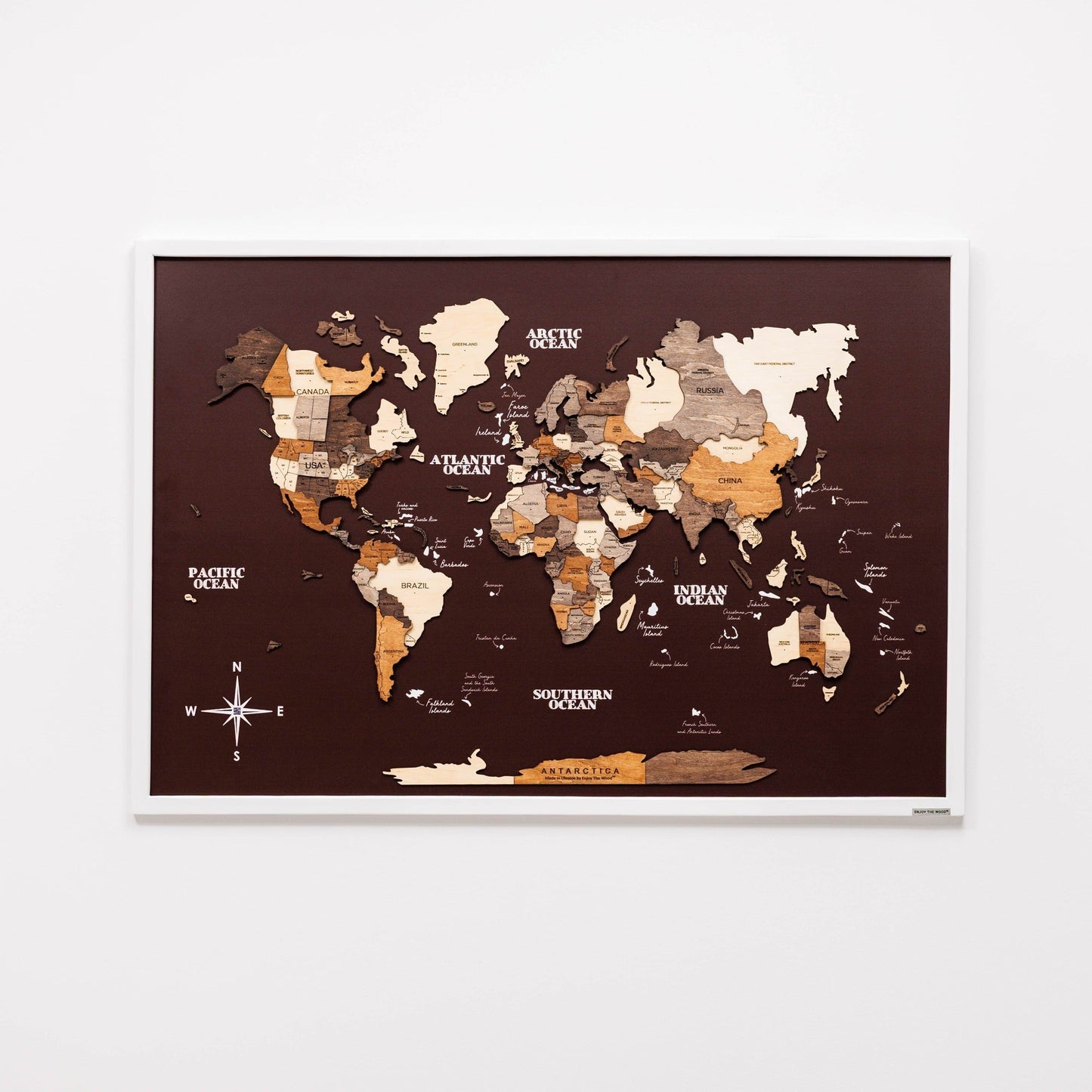 3D Wooden Map on Board Multicolor - Burgundy