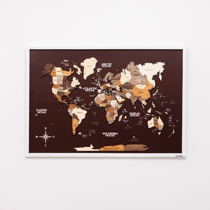 3D Wooden Map on Board Multicolor - Burgundy