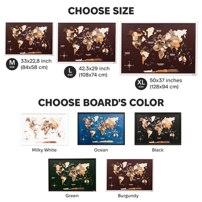 3D Wooden Map on Board Multicolor - Burgundy