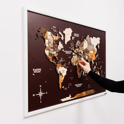 3D Wooden Map on Board Multicolor - Burgundy