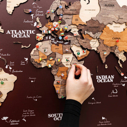 3D Wooden Map on Board Multicolor - Burgundy